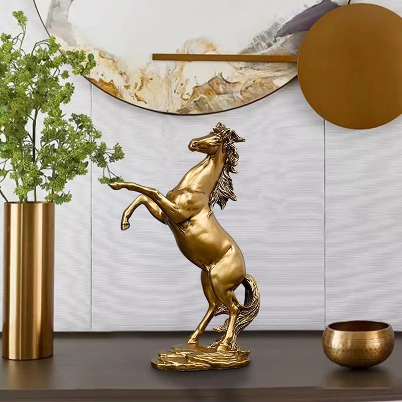 FUNSXBUG Gold Horse Statue Figurines - Resin Standing Fighting Horse