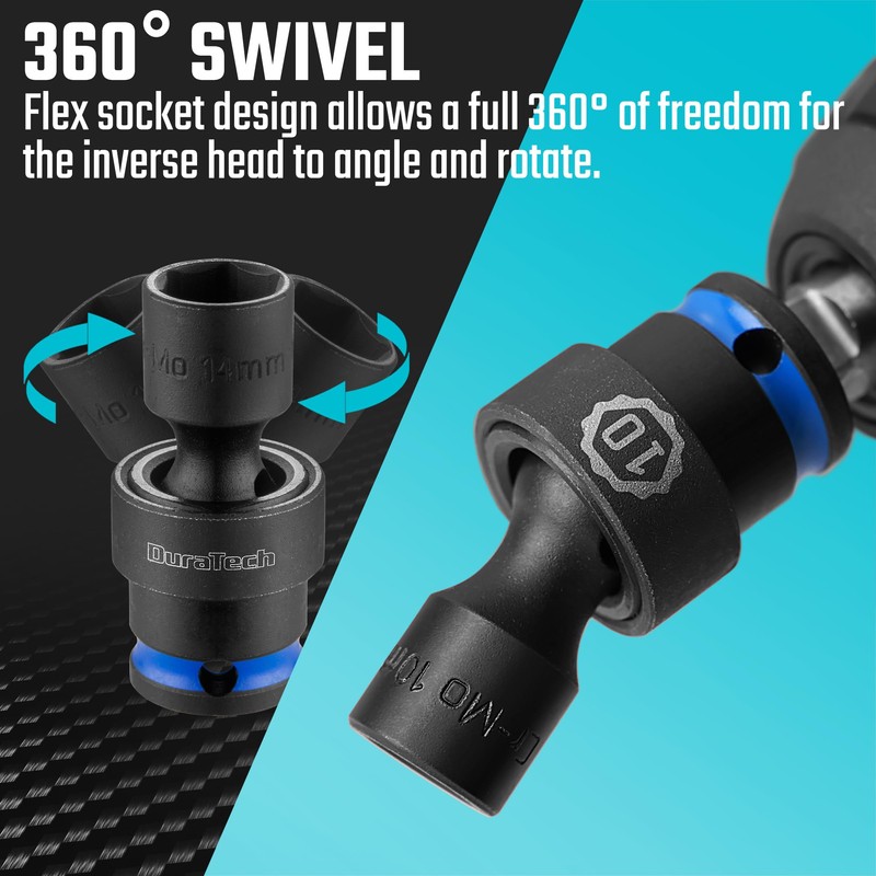 DURATECH 3/8" Drive Impact Universal Joint Socket Set, Swivel Socket