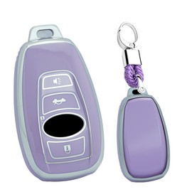 TECART Key Fob Cover Fit for Subaru Forester Outback BRZ Legacy Ascent CrossTrek Soft TPU Key Shell Accessories 4 button, Braided Keychain-purple, 4 button