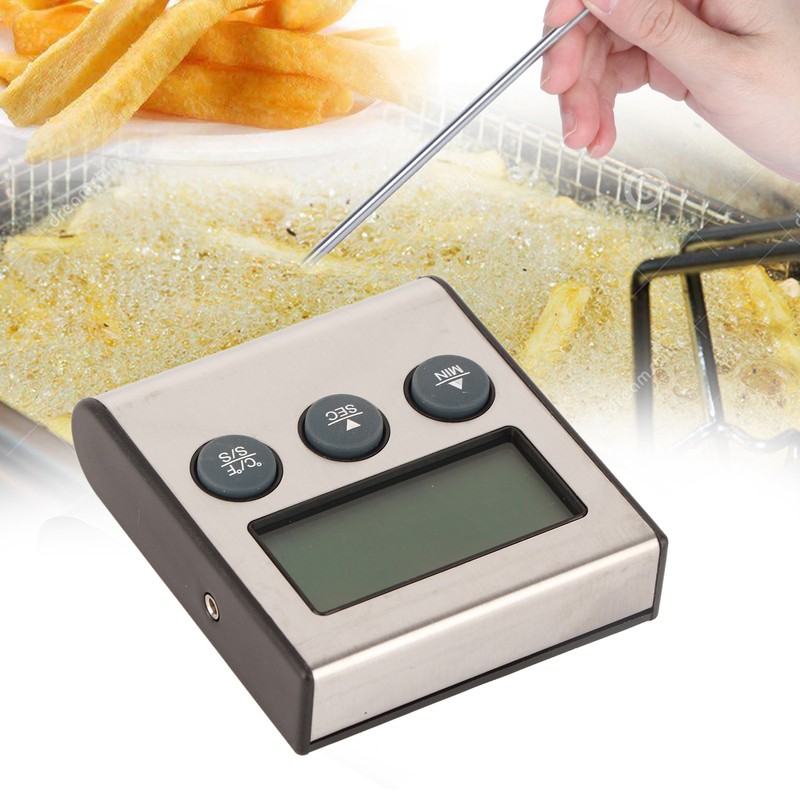 Digital Cooking Thermometer Timer LCD Display ℃/℉ W/Probe for Barbecue