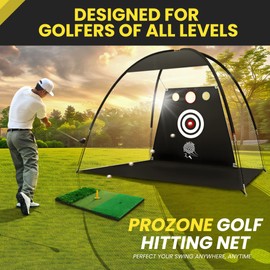 Golf Net, 10x7FT Home Golf Practice Net for Backyard, Golf Hitting Net with Tri-Turf Mat for Indoor & Outdoor, Practice Equipment, Backyard Driving Chipping Swing Training for Golfers