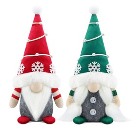 Gehydy Set of 2 Christmas Gonk Decorations Handmade Snowflakes Gnome Plush Stuffed Xmas Decor for Home Kitchen Farmhouse - Red & Green