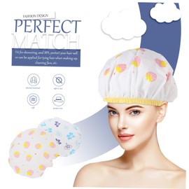 Healeved 2pcs Shower Caps for Women Double-layer Thickened Elastic Bathing Hats Adorable Flower Strawberry Patterns Hair Protective Caps for Spa and Everyday Use