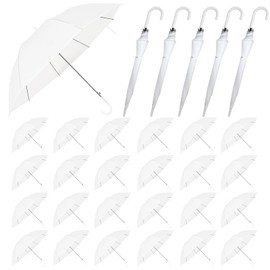 Merkaunis 30 Pack Wedding Umbrellas Bulk Auto Open Windproof Stick Umbrellas,Wedding Style Stick Umbrellas,J Hook Handle Windproof Large Canopy Umbrella for Wedding Celebration,Rainy,Outdoor(Frosted)