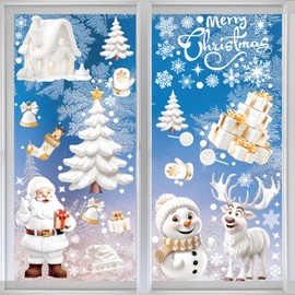 9 Sheets Xmas Window Stickers Xmas Window Clings White Stereo Static Sticker for Xmas Window Stickers Xmas Scene Snowflake Window Stickers Decorations Xmas Window Decals for Glass