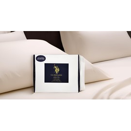 U.S. Polo Assn. 6-PC Microfiber Queen Size Bedding Set - Flat & Deep Pocket Fitted Queen Bed Sheets, Pillowcases - Cooling Bedroom Linens, White