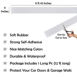 Rubber Bond Garage Wall Protectors - 4in x 12ft Strong Self-Adhesive Rubber Bumper Protectors for Garage Walls - Waterproof and Anti-Scratch Garage Wall Protector for Car Doors (White)