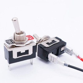 Taiss/3 Pcs Rocker Toggle Switch Heavy Duty 2 Pin 2 Position ON/Off SPST 16A 250VAC Spade Terminal Metal Bat Switch with Waterproof Boot Cap and 6.3mm Terminal Wires TEN-1021MX-B101