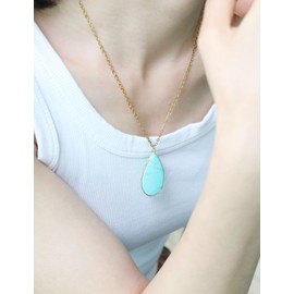 BaubleStar Natural Crystal Healing Birth Stone Pendants Turquoise Teardrop Quartz Pendant Necklace 14K Gold Plated Fashion Jewelry for Women