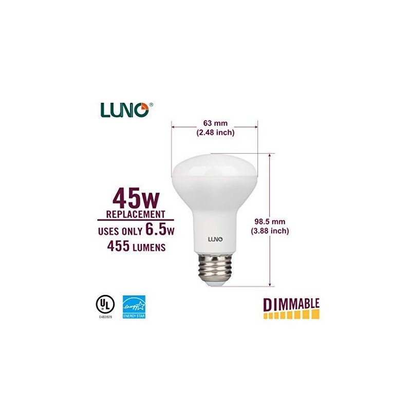 LUNO R20 Dimmable LED Bulb, 6.5W (45W Equivalent), 455 Lumens,