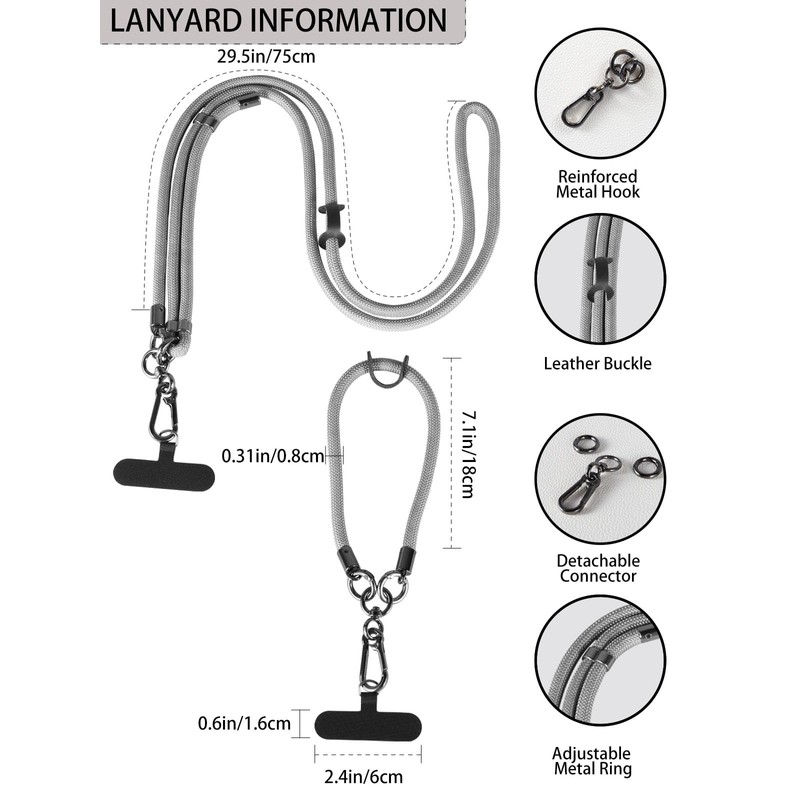 Kedelux Phone Strap, Crossbody Wrist Lanyard, Anti-theft, Gray, Large