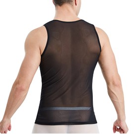 ABAFIP Men's Mesh Sheer Tank Tops Summer Tee Undershirt Semi See Thru Fitted Gym Workout Muscle Top Vest Black X-Large