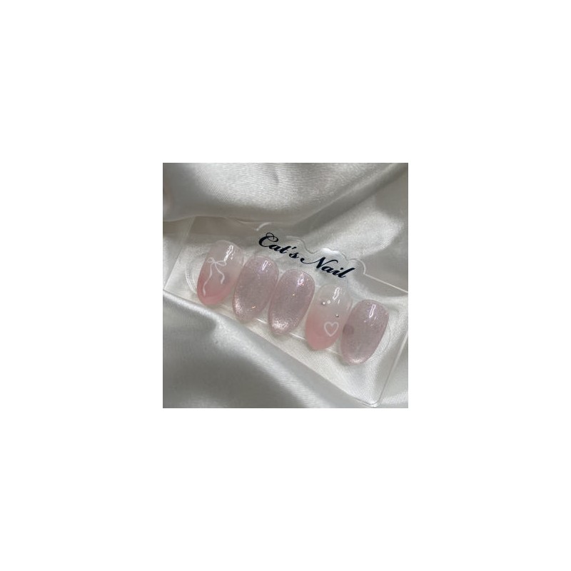 Ribbon pink magnetic nail handmade nail tip - Oval /