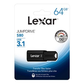 Lexar JumpDrive S80 - Unidad Flash USB 3.1 de 64 GB, hasta 150 MB/s de Lectura (LJDS080064G-BNBNU), Color Negro