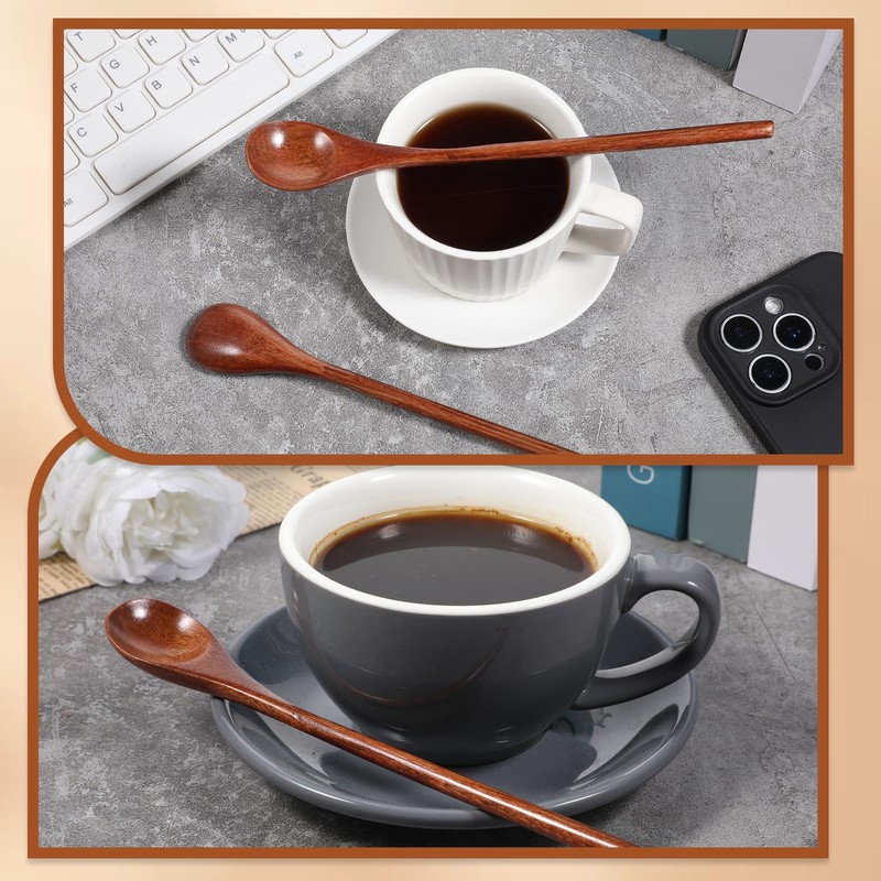 6 Pcs Wooden Teaspoon, 7.8 inch Wooden Coffee Spoons Long