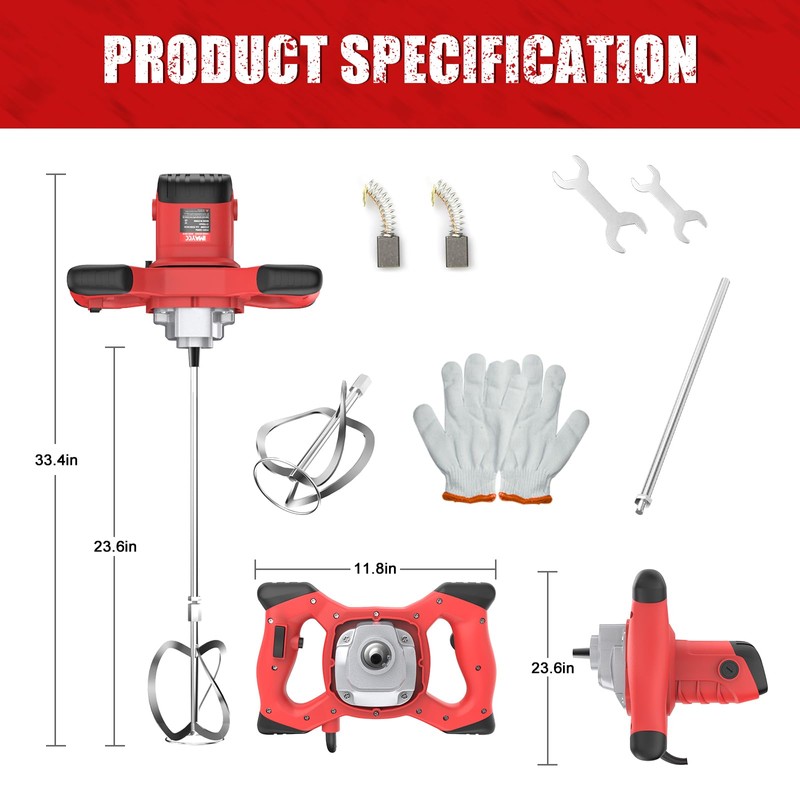 IMAYCC Cement Mixer, 2100W Electric Concrete Mixer with 6 Speed,