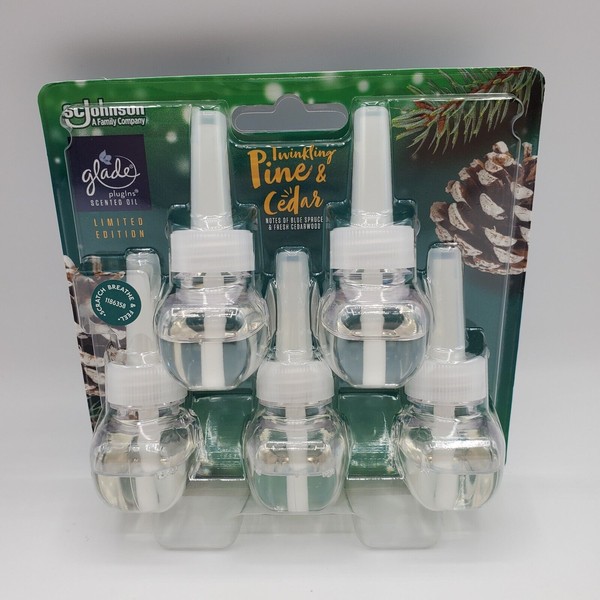 (5) Glade Twinkling Pine & Cedar Plugins Scented Oil Refills