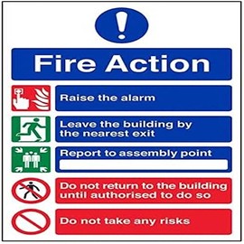 V Safety A4 Fire Action 5 Message Risks Sign - 210 x 297mm, pink|green, 210mm x 297mm (A4)
