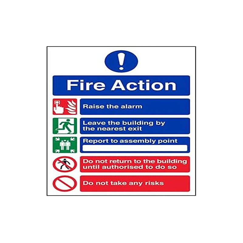 V Safety A4 Fire Action 5 Message Risks Sign -