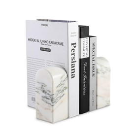 Koville Natural Marble Bookends for Shelves, 7lbs Heavy-Duty Marble Book Holders, Decorative Book Ends, Bookshelf Apartment Decor for Normal Books/CD/Video Games