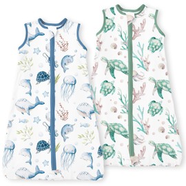 TOTBASIC Sleep Sack 6-15 Months, 0.5TOG Summer Light Wearable Blanket with 2-way Zippers, Premium Soft Breathable Baby Sleeping Bag for 6-12-15 Months Baby, 2 Pack(Ocean Crew)
