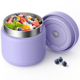 Vacuum Insulated Food Jar, Wide Mouth Insulated Lunch Containers for Hot Food, Leakproof Insulated Stainless Steel Flask, Stainless Steel Keep Food Warm Lunch Container- 13.5oz (Macaron-Purple)