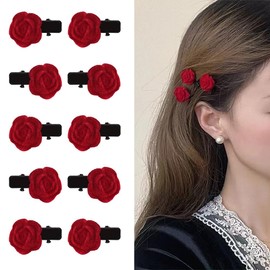 Red Rose Hair Clip Mini Flower Hair Clips for Women Girls Small Flower Hair Pins Rose Hair Barrettes Mini Alligator Hair Clips Vintage Flower Hair Accessories for Women Christmas Wedding Party 10Pcs
