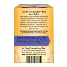 Yogi Tea Blueberry Sage Stress Relief - 16 Tea Bags per Pack (4 Packs) - Relaxing, Calming Tea to Support Stress Response - Includes Ashwagandha, Blueberry, Sage, Hibiscus & More