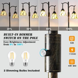 Asmymhd Vintage Dimmable Floor Lamp,2 Tiffany Lampshades Standing Lamp, Rustic Farmhouse Floor Lamp with Bronze Gold Finish, for Living Room Bedroom