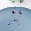 VONALA Purple Daisy Threader Earrings 925 Sterling Silver Flower Long