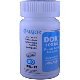 Major Dok Docusate Sodium 100mg Stool Softener Constipation Relief Tablet 100ct