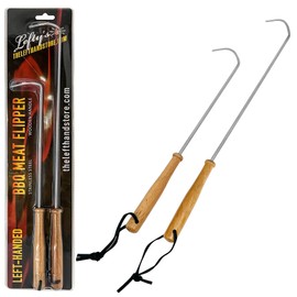 Lefty’s Left Handed BBQ Tool Meat Food Flipper Set of 2 - Premium Wooden Handle - Sharp Pointed Stainless Steel - Bended Hooks for Left-Handed People, Lefty, Adults, and Grilling Use