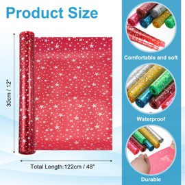 sourcing map Holographic Clear PVC Vinyl Film Glitter Star Holographic PVC Fabric Waterproof Dichroic Film 12 x 48 Inch for Handbags Bows Earrings DIY Craft,Red