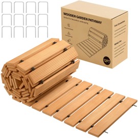 Wooden Garden Edging Outdoor Walkway - 12FT Roll Out Straight Walkway, Wooden Walkway with Non-Slip Surface, Decorative Boardwalk Path for Outdoor Garden Backyard Wedding Party