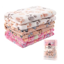3 Piezas Manta de Perro, 77x55cm, Perro Mascota Manta de Cachorro con Estampado de Pata, Gato, Suave y Cálida para Dormir, Lavable, Rosa, Blanco, Marrón