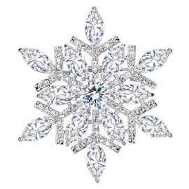 EVER FAITH Full CZ Marquise Shape Winter Snowflake Flower Brooch Pin Clear Silver Tone, Cubic Zirconia, Zircon