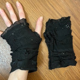 Trixy Xchange Ruffle Sequin Fingerless Gloves Black Mummy Wrap Hand Warmers Bandage Dance Gift