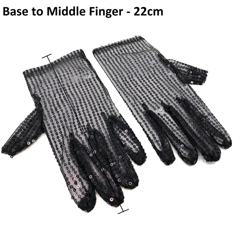 Cadoline Black Womens Sequin Polyester Fancy Dress Gloves 22cm