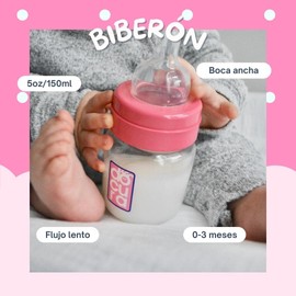 DOCURA - Set 3 Biberones Para Bebé De Boca Ancha, Biberón De 5 oz/150ml Para 0-3 Meses, Silicón Líquido, Mamilas Anti cólicos, Antirreflujo, Libre de BPA, Rosa