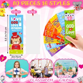 Jetec 80 Pcs Valentine's Day Bookmark Religious Valentine's Day Bookmark Christian Bookmark Bulk Animal Valentines Exchange Gifts for Valentine Sunday School Party Supplies