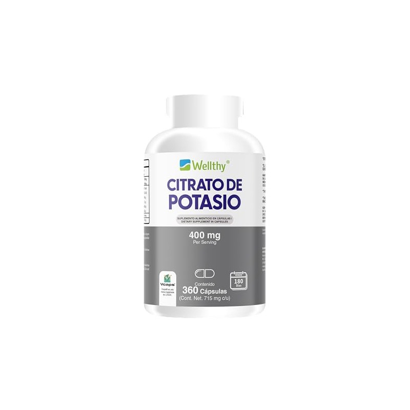 Wellthy Citrato de Potasio 360 Cápsulas 400mg. 180 Porciones por