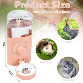 Rypet Hanging Rabbit Water Bottle Cage, 21oz Guinea Pig Water Bottle Dispenser, Automatic Small Pet Cage Water Feeder for Bunny Chinchilla Hamster Hedgehog Ferret Rat Gerbil Small Animal (Pink)