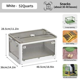 Roqao 3-Pack Stackable Storage Bins, 50-Liter Collapsible Organizers with 3 Lids, Wheels, and Drawers; Foldable, Collapsible Box for Outdoor Camping, White