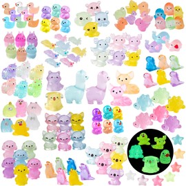 YIHXYIHX 150PCS Luminous Mini Resin Animals 20 Styles Miniature Animals Figures to Hide Glow in The Dark Tiny Ducks Alpaca Turtle Koala Dinosaurs for Party Favors Bag Fillers Garden Dollhouse Decor