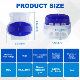 SINCODA 20PCS 3 Way Waterproof Wire Connectors for Outdoor Use with Gel Filler, 22-14 AWG Self-Stripping Electrical Pigtail Connectors 314-BOX