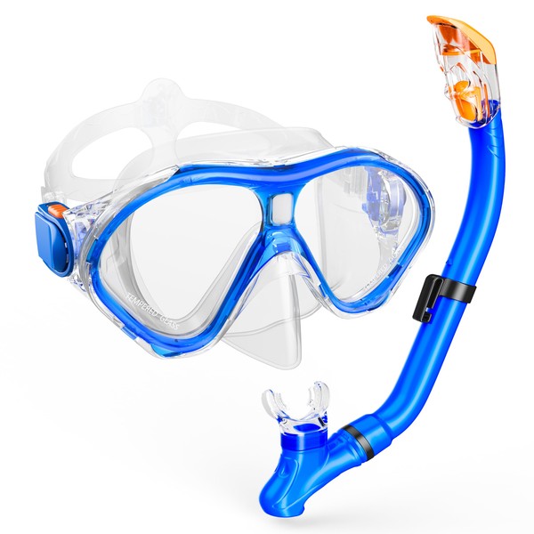 Kids Snorkel Set, Dry Top Snorkel Mask with Foldable Breathing