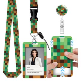 AKTDQ Vertical ID Badge Holder with Retractable Reel & Breakaway Lanyard - Card Protector for Nurses, Doctors, Teachers - Secure Clip,Brown Green