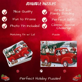 Doggie of The Day Japanese Chin Dogs - Express Red Truck - Jigsaw Puzzle for Adults - Interlocking Puzzle Game Artwork - Gift for Dog Lovers - 200 Pcs 14"x10"