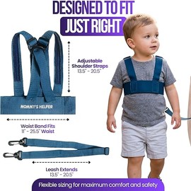 Toddler Leash & Harness for Child Safety - Keep Kids & Babies Close - Padded Shoulder Straps for Children's Comfort - Fits Toddlers w/ Chest Size 14-25.5 Inches - Kid Keeper by Mommy's Helper (Blue)