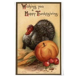 Lantern Press 36x54 Inch Giclee Print, Wishing You a Happy Thanksgiving, Turkey and Produce #1, Vintage Holiday Art